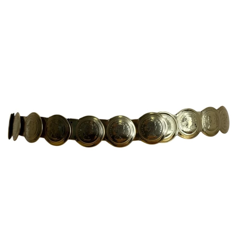 Vintage Coin Medallion Belt With Black Elastic Band & Gold-Tone Metal Coins